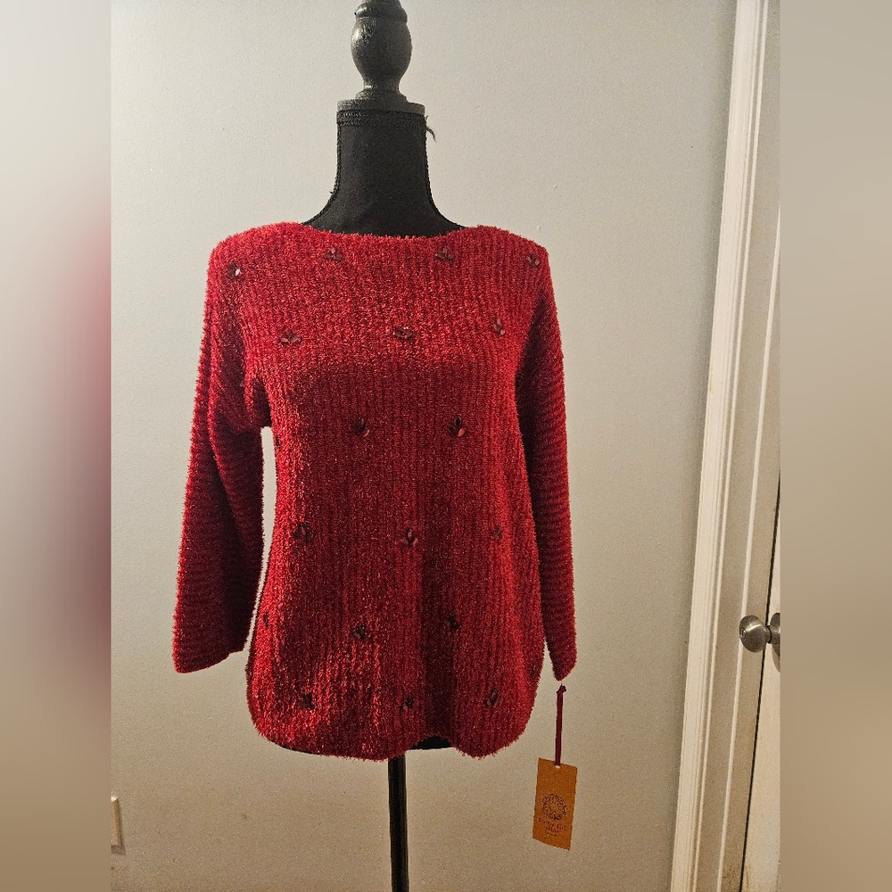 NWT Ruby Rd Red Sweater with Embellishments